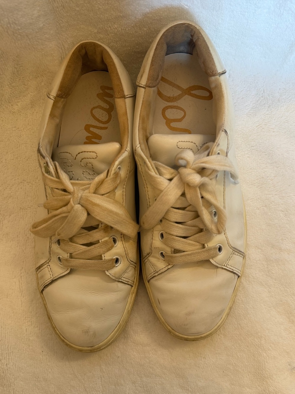 Sam Edelman Cream/Beige Leather Lace-Up Women's Sneakers